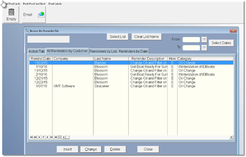 Repair Order reminder screen